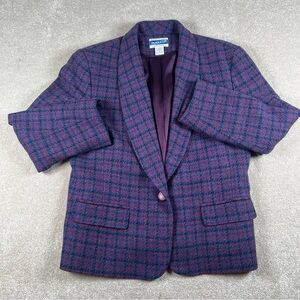 Pendleton Vintage Blazer 100% Wool Purple Plaid One Button Women's‎ 12 Petite